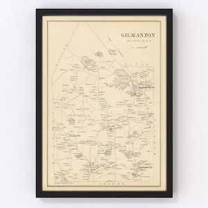 Gilmanton Map 1892, Vintage Gilmanton Map, Old Gilmanton New Hampshire Art, Wall Art Gift for Gilmanton History Lovers Retro Decor