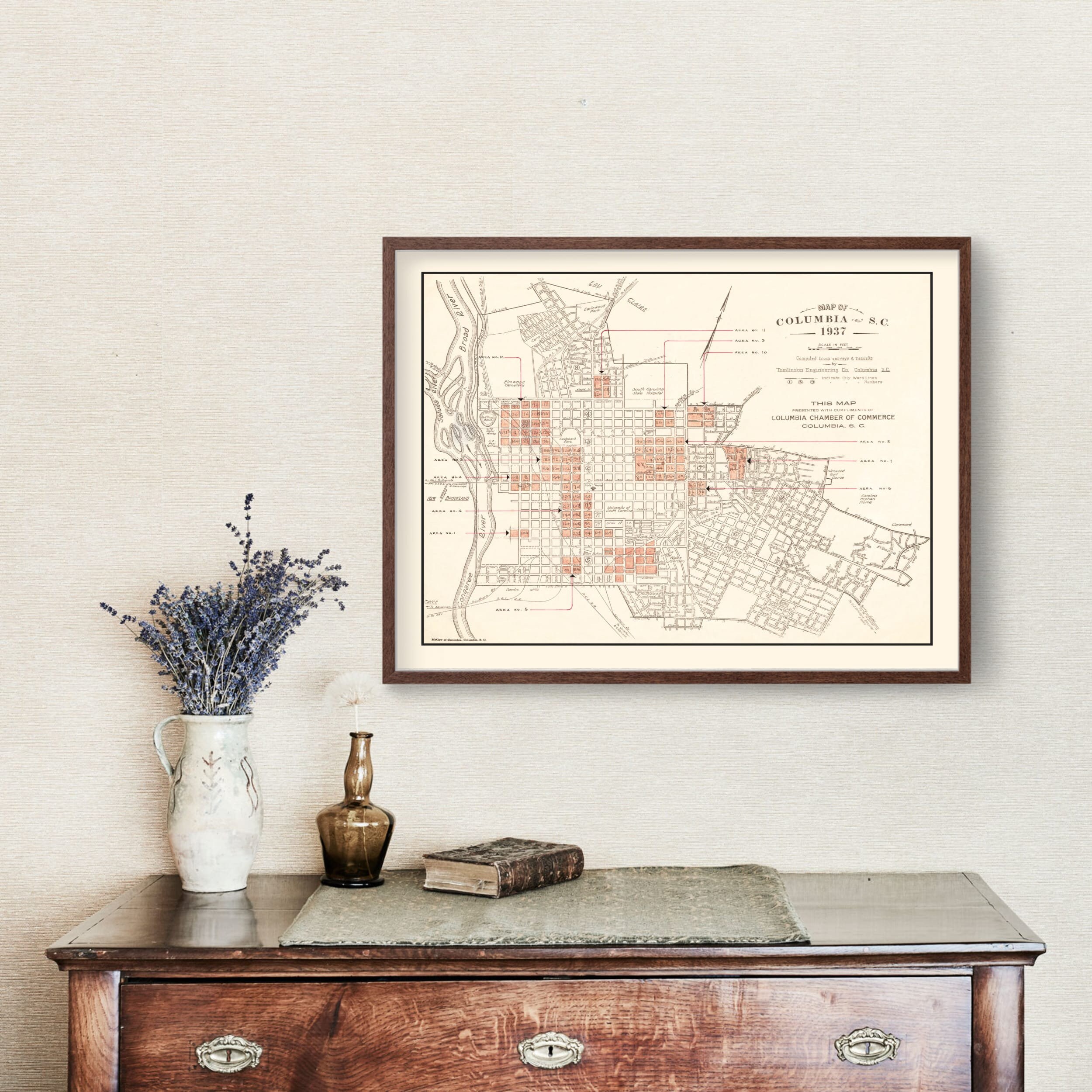 Columbia Map 1937, Vintage Columbia Map, Old Columbia South