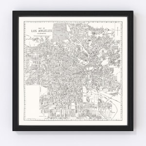 Los Angeles Map 1929 - Old Map of Los Angeles California Art Vintage Print Framed Canvas Portrait History Genealogy Farmhouse Décor