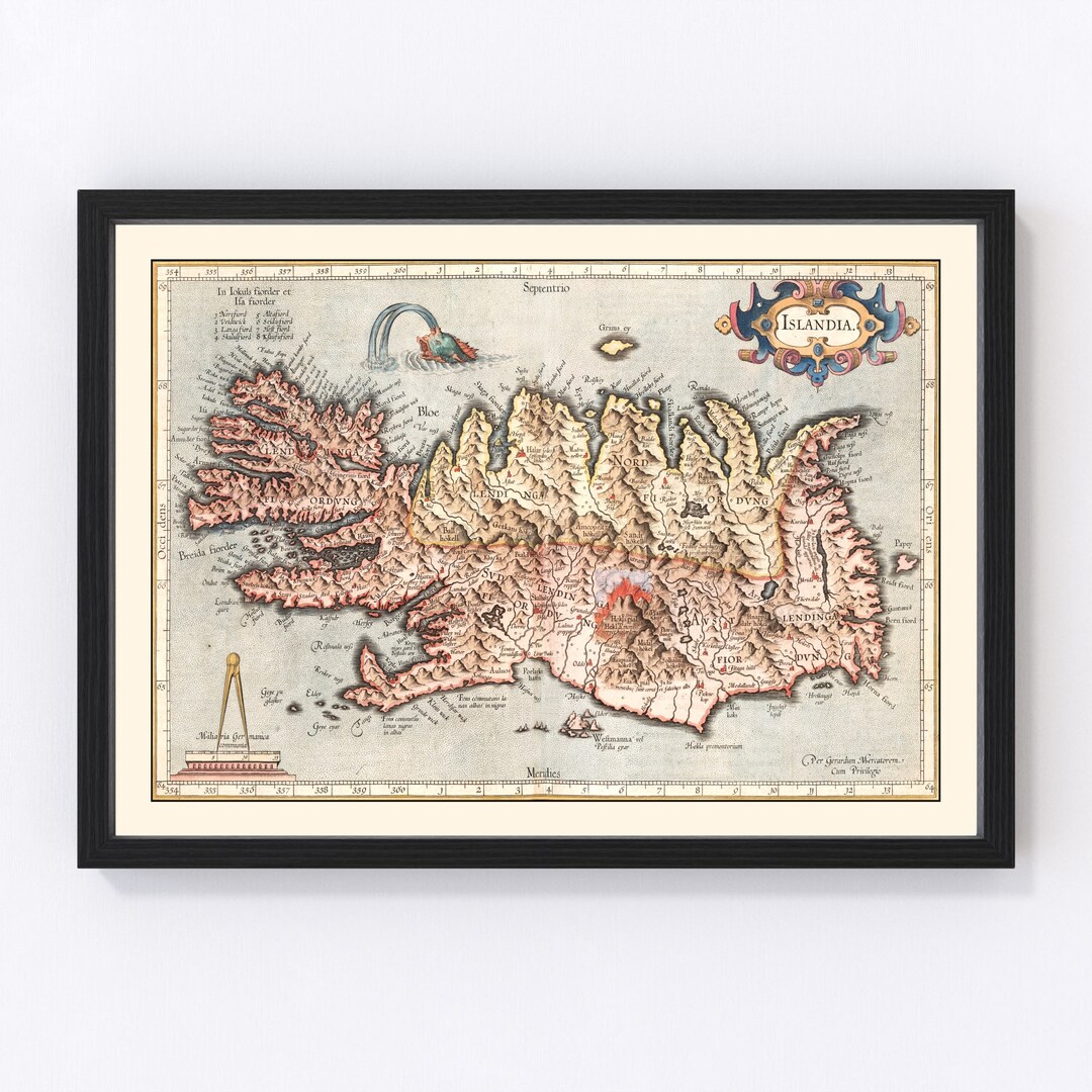 Iceland Map Art Vintage Print From 1623 Old Iceland Art - Etsy