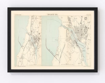 Boulogne-sur-Mer Map 1884, Vintage Boulogne-sur-Mer Map, Old Boulogne-sur-Mer Art, Wall Art Gift for Boulogne-sur-Mer History Lovers Retro D