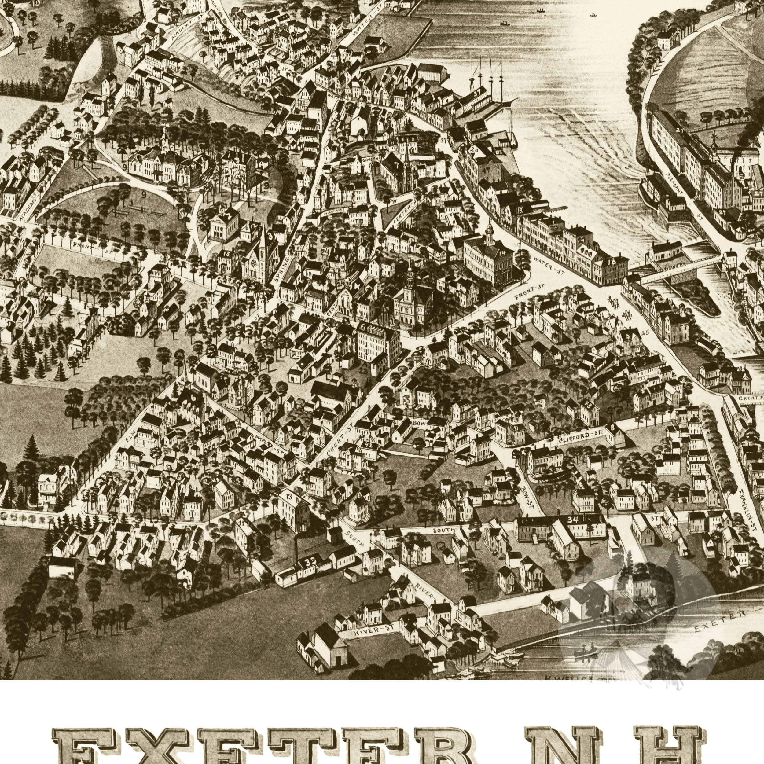 Exeter New Hampshire Vintage Map From 1884 Old City Map Art  Etsy