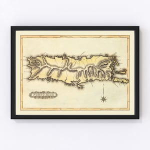 Puerto Rico Map 1823, Vintage Puerto Rico Map, Old Puerto Rico Art, Wall Art Gift for Puerto Rico History Lovers Retro Decor