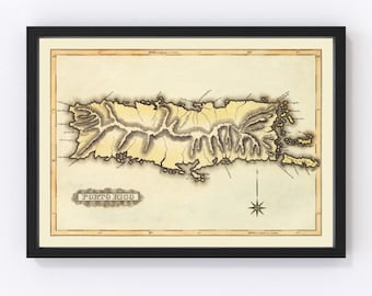 Puerto Rico Map 1823, Vintage Puerto Rico Map, Old Puerto Rico Art, Wall Art Gift for Puerto Rico History Lovers Retro Decor