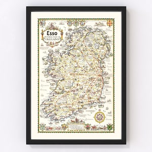Ireland Map Art - Vintage Print from 1933 - Old Ireland Art - Framed or Canvas