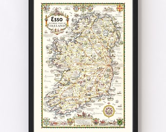 Ireland Map Art - Vintage Print from 1933 - Old Ireland Art - Framed or Canvas