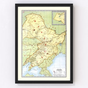 Manchuria China Map 1917, Vintage Manchuria China Map, Old Manchuria China Art, Wall Art Gift for Manchuria China History Lovers Retro Decor