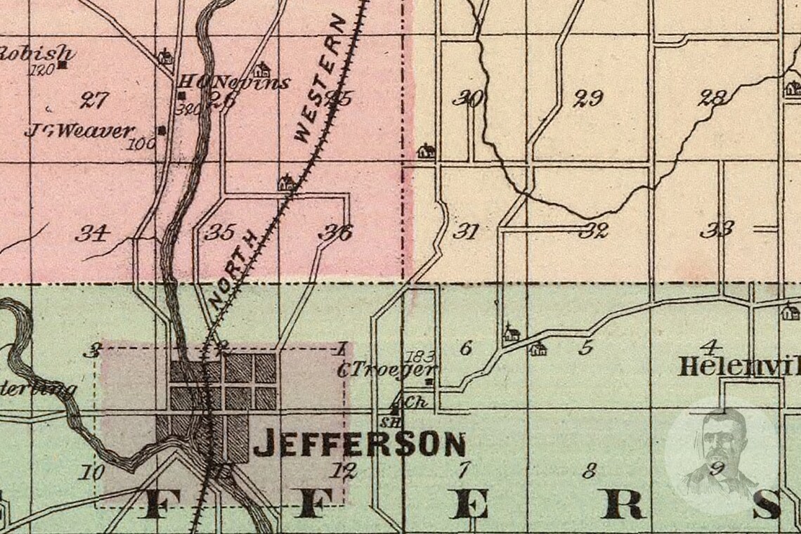 Vintage Jefferson County WI Map 1878 Old Wisconsin Map Etsy
