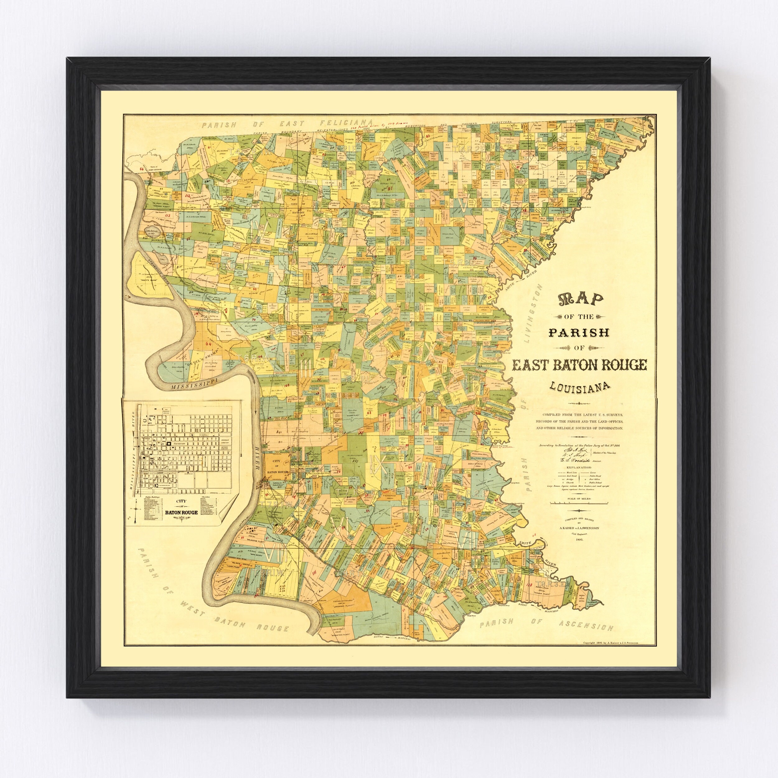East Baton Rouge Map East Baton Rouge Parish Louisiana Vintage Map From 1895 Old | Etsy Uk
