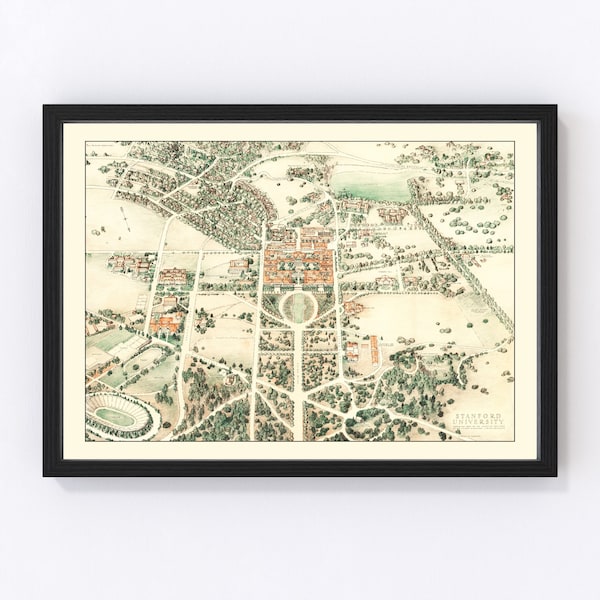 Stanford Map 1934 - Vintage Stanford University Art Print Framed Wall Art Canvas Portrait Palo Alto CA Alumni History Travel