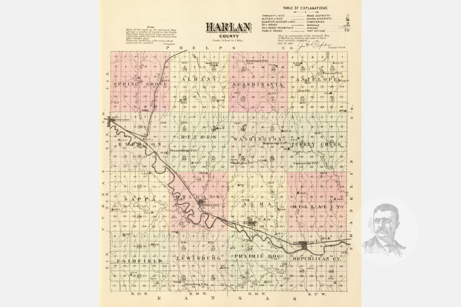 Vintage Harlan County NE Map 1885 Old Nebraska Map Etsy