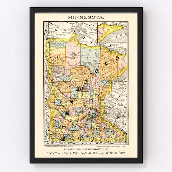 Minnesota Map 1884 Old Map of Minnesota Art Vintage Print - Etsy