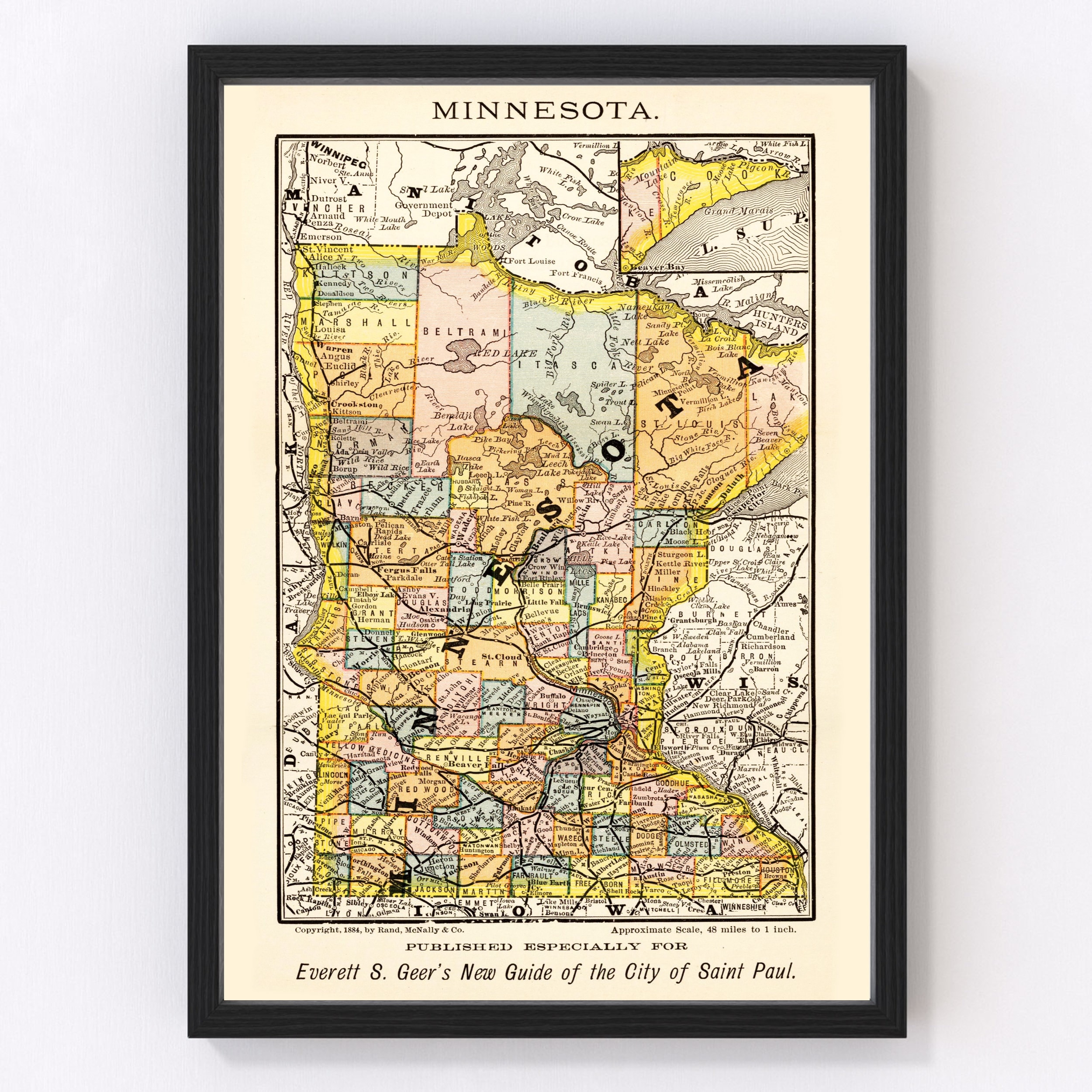 Minnesota Map 1884 Old Map of Minnesota Art Vintage Print - Etsy