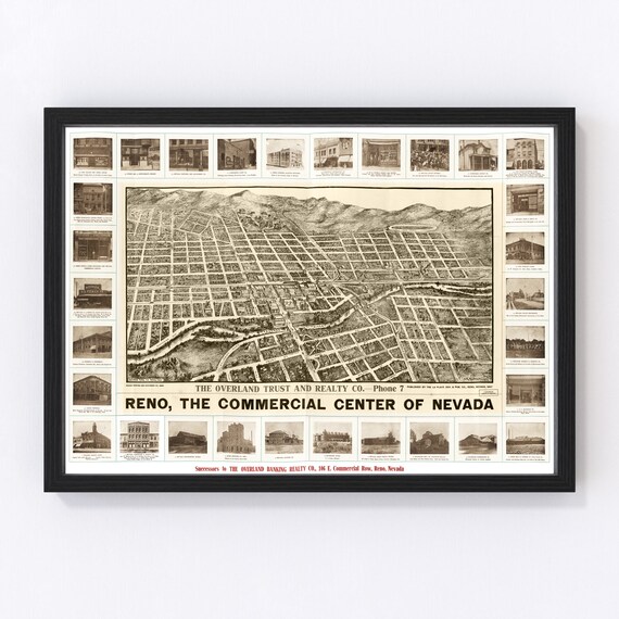 Map Of Reno Nv Reno Nevada Vintage Map From 1907 Old City Map Art Print Of | Etsy België