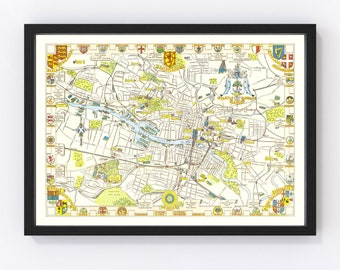 Glasgow Map 1938, Vintage Glasgow Map, Old Glasgow Art, Wall Art Gift for Glasgow History Lovers Retro Decor
