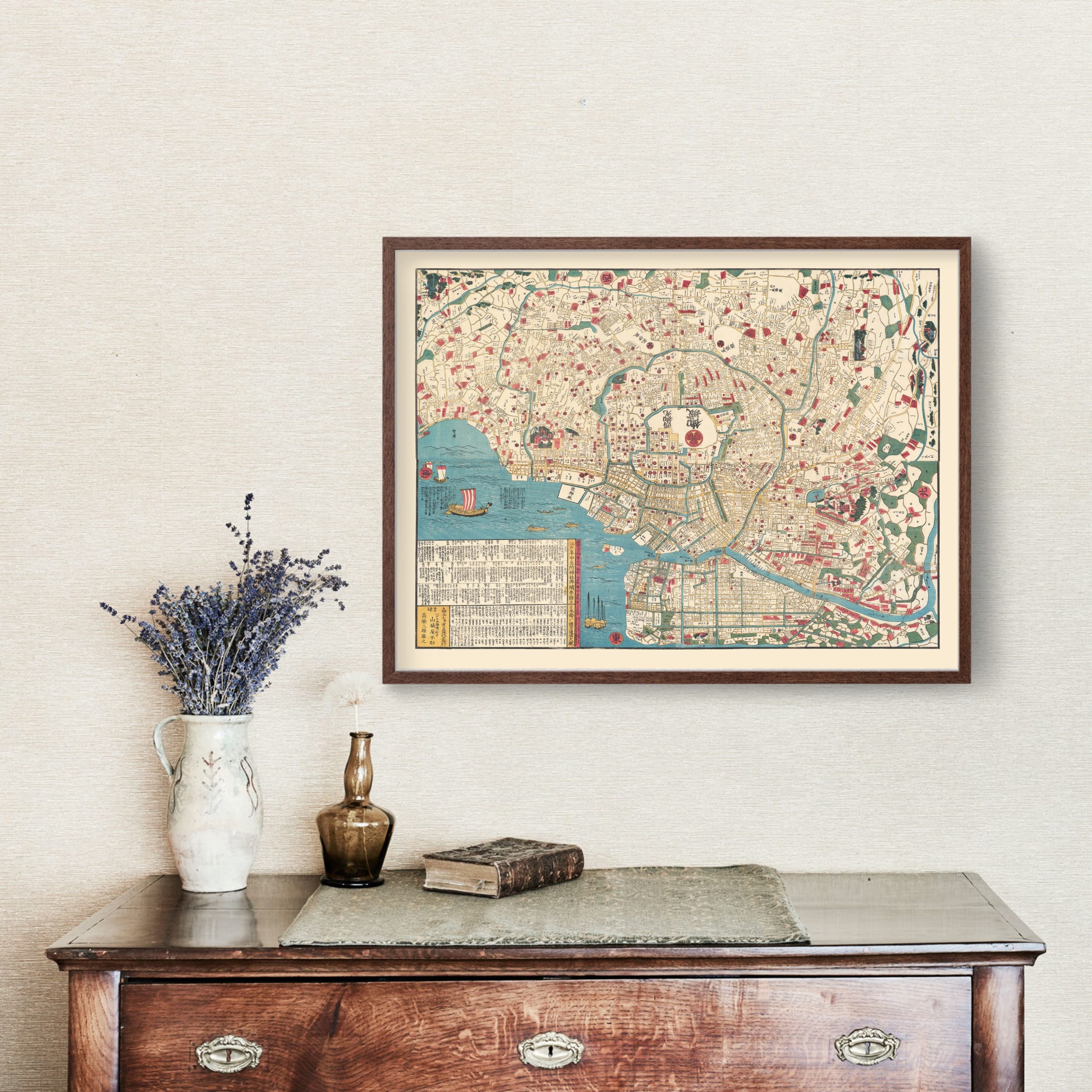 Tokyo Map 1854 - Old Map of Tokyo Japan Art Vintage Print Framed Wall ...
