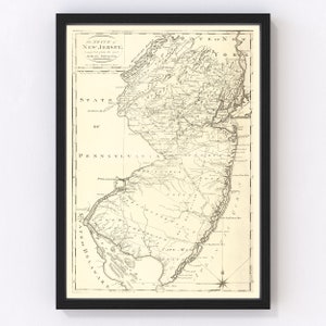 New Jersey Map 1795, Vintage New Jersey Map, Old New Jersey Art, Wall Art Gift for New Jersey History Lovers Retro Decor