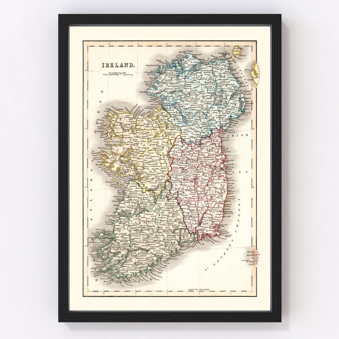 Ireland Map Art Vintage Print From 1832 Old Ireland Art Etsy