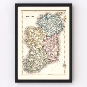 Ireland Map 1832, Vintage Ireland Map, Old Ireland Art, Wall Art Gift for Ireland History Lovers Retro Decor