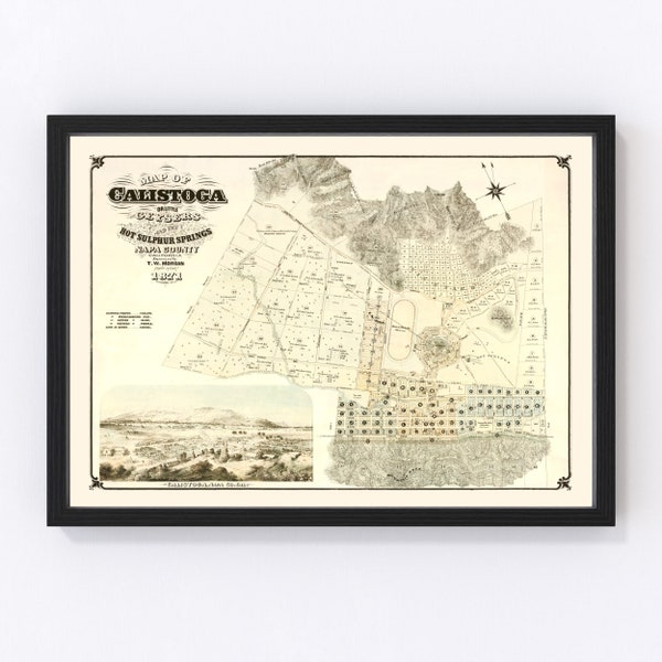 Calistoga Map 1871 - Old Map of Calistoga California Art Vintage Print Framed Canvas Portrait History Genealogy Farmhous