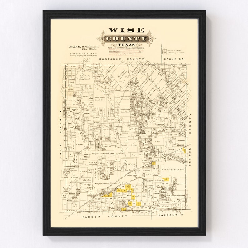 Wise county texas map 1870 old map of wise county texas art etsy