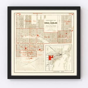 Coral Gables Map 1924, Vintage Coral Gables Map, Old Coral Gables Florida Art, Wall Art Gift for Coral Gables History Lovers Retro Decor