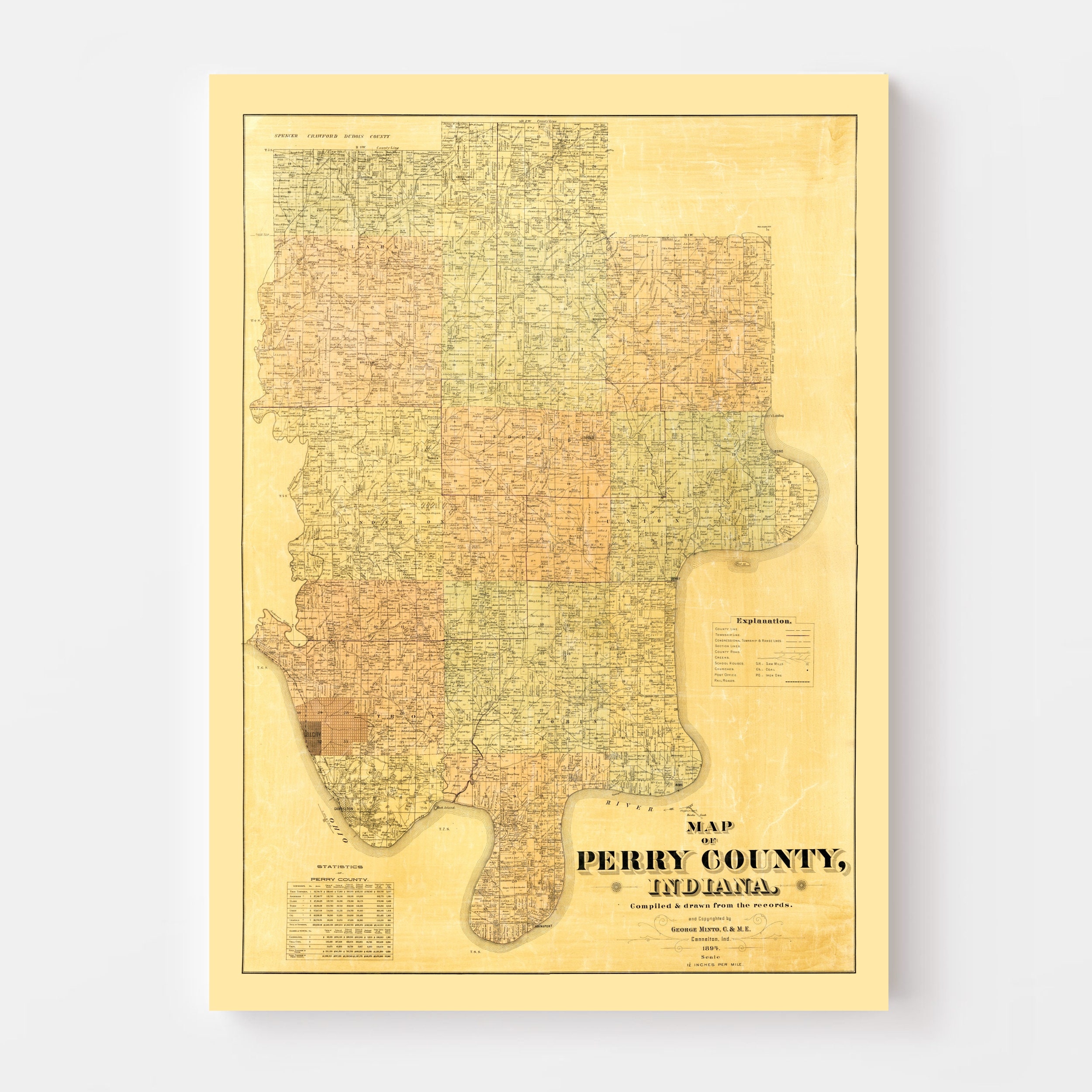 Perry County Map 1894, Vintage Perry County Map, Old Perry County Indiana  Art, Wall Art Gift for Perry County History Lovers Retro Decor - Etsy, image size:2500x2500