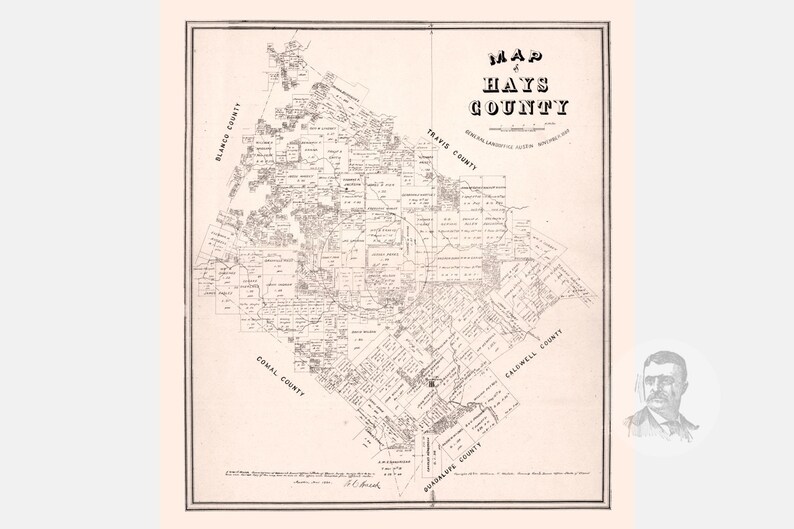 Vintage Hays County Map 1880 Old Map of Hays County Texas Etsy
