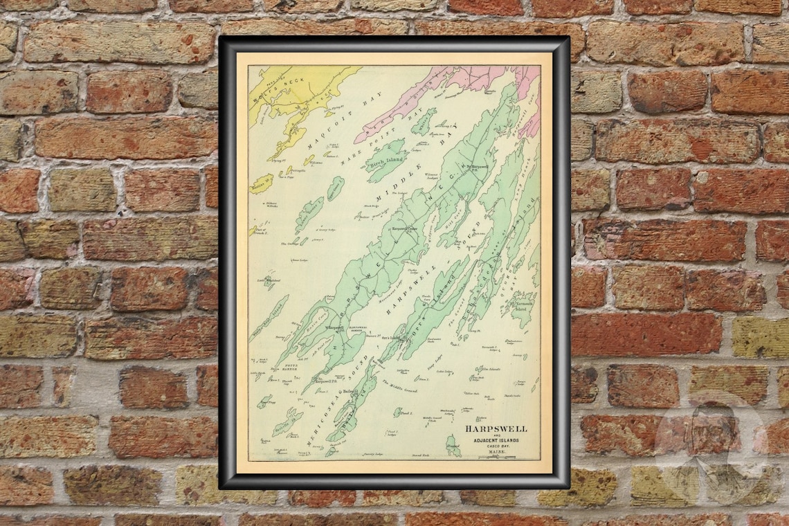 Vintage Harpswell Map From 1894 Old Maine Map Historic ME Etsy