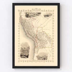Peru, Bolivia Map 1851, Vintage Peru, Bolivia Map, Old Peru, Bolivia Art, Wall Art Gift for Peru, Bolivia History Lovers Retro Decor