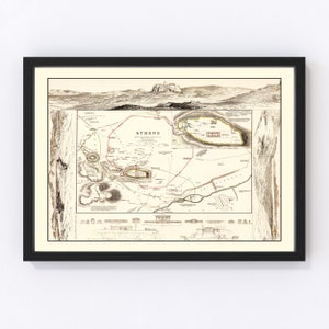Athens Map 1832, Vintage Athens Map, Old Athens Art, Wall Art Gift for Athens History Lovers Retro Decor