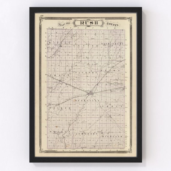 Rush County IN Map 1876 Old Map of Rushville Indiana Art Etsy