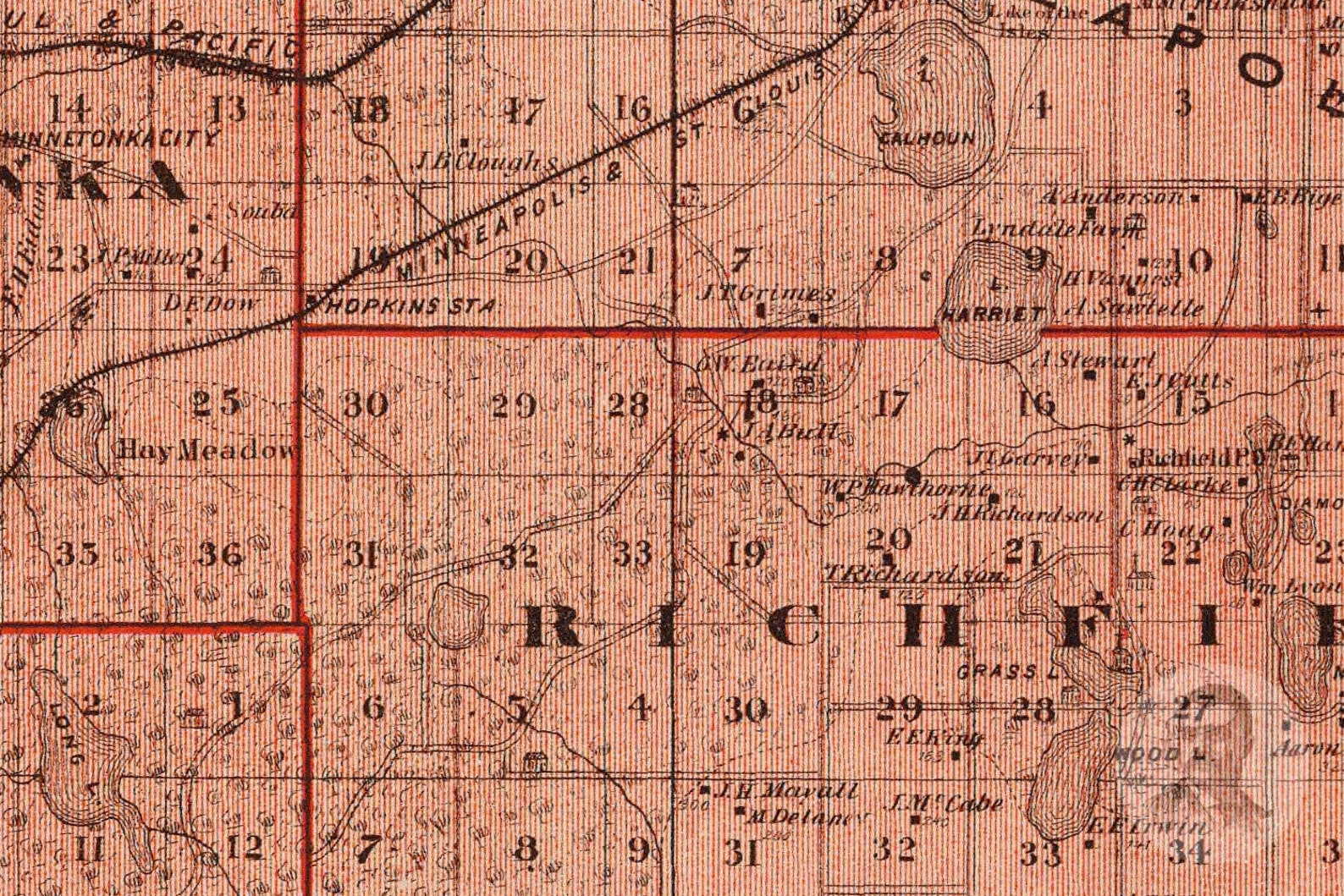 Vintage Hennepin County MN Map 1874 Old Minnesota Map Etsy