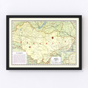 Mongolia Map 1917, Vintage Mongolia Map, Old Mongolia Art, Wall Art Gift for Mongolia History Lovers Retro Decor