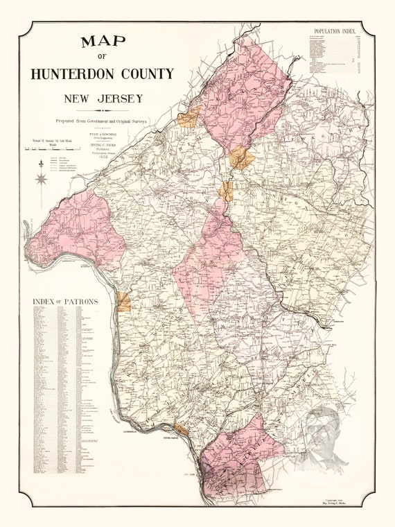 Map Of Hunterdon County Nj Hunterdon County New Jersey Vintage Map From 1902 Old - Etsy