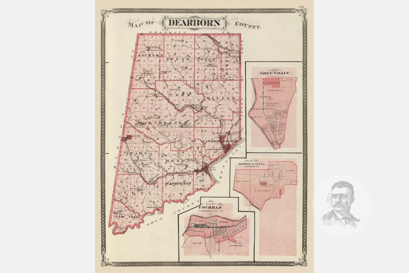 Vintage Dearborn County IN Map 1876 Old Indiana Map | Etsy