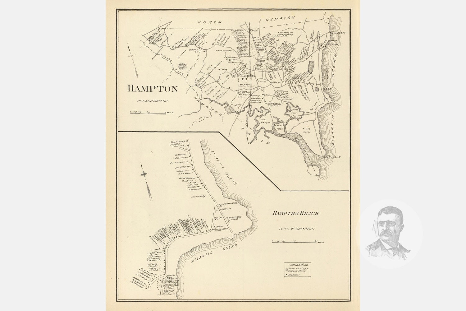 Vintage Hampton Map from 1892 Old New Hampshire Map Etsy