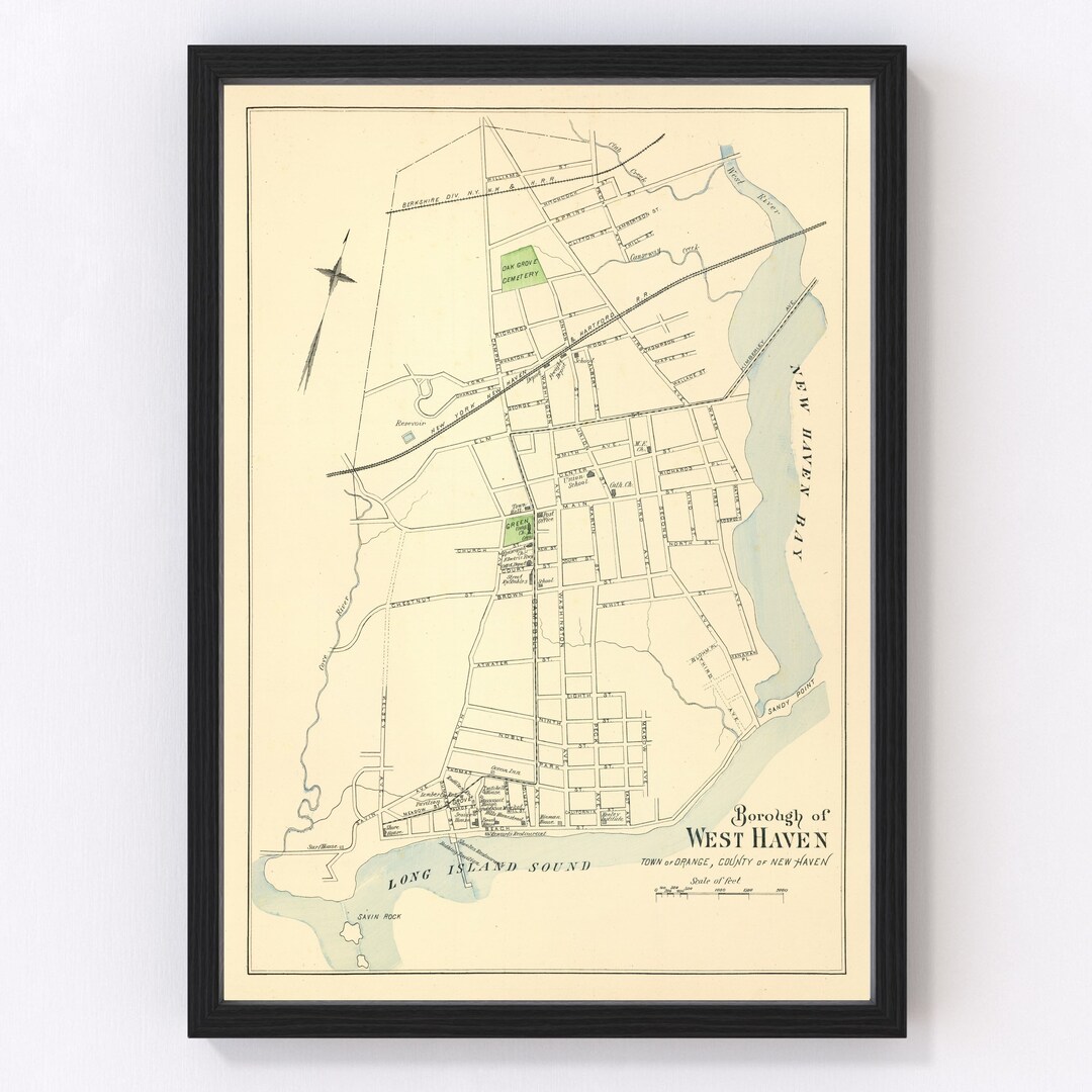 West Haven Map 1893 Old Map of West Haven Connecticut Art Vintage Print ...