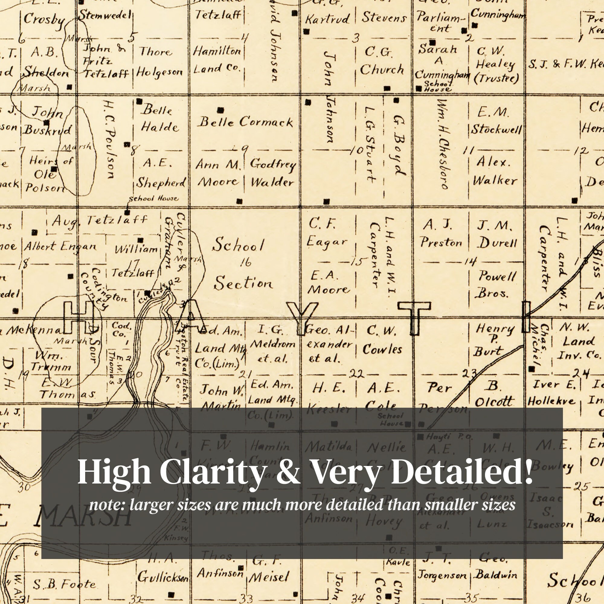 Hamlin County South Dakota Map 1897 Old Map of Hamlin County Etsy