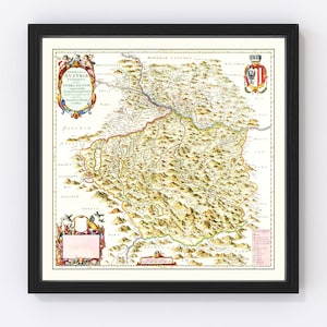 Austria Map 1665, Vintage Austria Map, Old Austria Art, Wall Art Gift for Austria History Lovers Retro Decor