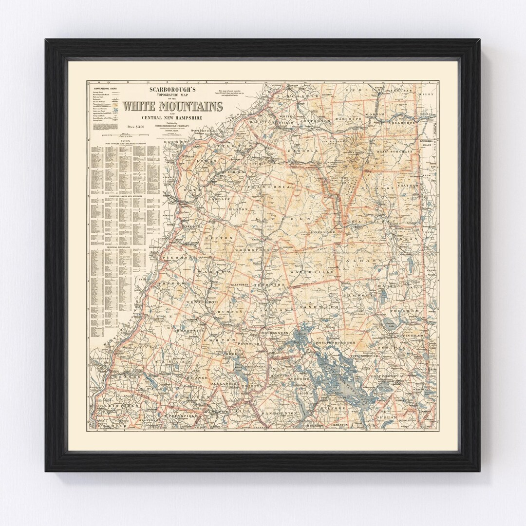White Mountains Map 1903 Old Map of White Mountains Art Vintage Print ...