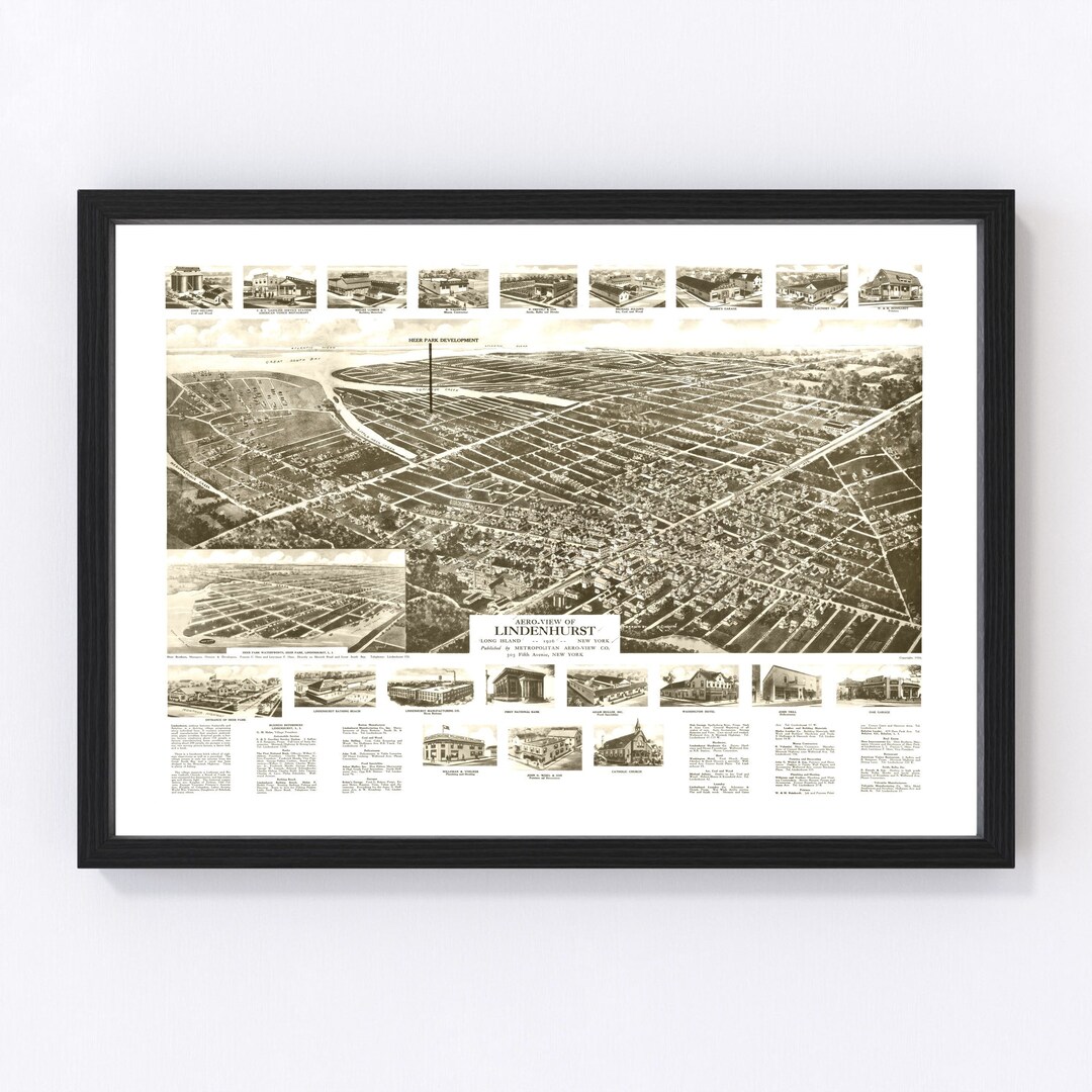 Lindenhurst Map 1926 Old Map of Lindenhurst New York Art Vintage Print