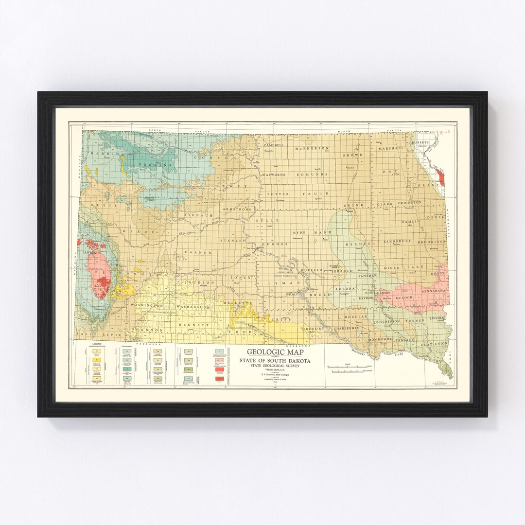 South Dakota Map 1932 Old Map of South Dakota Art Vintage Print Framed ...
