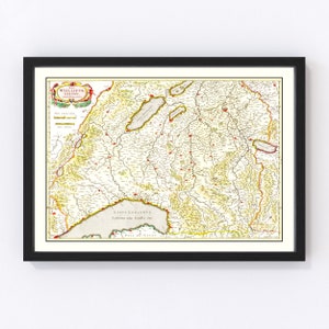 May include: An antique map of the region of Wilispur, Germany, with a detailed depiction of rivers, lakes, and towns. The map is framed in black and features a yellowed paper background with red and black text.