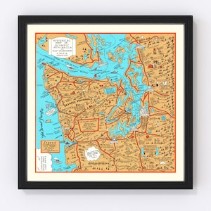Puget Sound Map 1934, Vintage Puget Sound Map, Old Puget Sound Art, Wall Art Gift for Puget Sound History Lovers Retro Decor