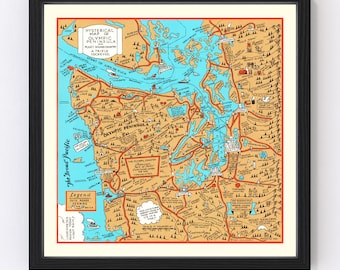 Puget Sound Map 1934, Vintage Puget Sound Map, Old Puget Sound Art, Wall Art Gift for Puget Sound History Lovers Retro Decor