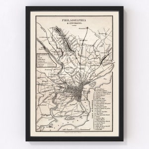 Philadelphia Map 1828, Vintage Philadelphia Map, Old Philadelphia Pennsylvania Art, Wall Art Gift for Philadelphia History Lovers Retro Deco