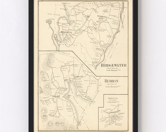 Bridgewater Map 1892, Vintage Bridgewater Map, Old Bridgewater New Hampshire Art, Wall Art Gift for Bridgewater History Lovers Retro Decor