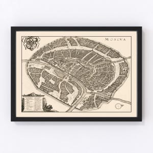 Moscow Map 1646, Vintage Moscow Map, Old Moscow Art, Wall Art Gift for Moscow History Lovers Retro Decor