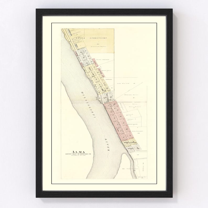 Alma Map 1896 Old Map of Alma Wisconsin Art Vintage Print Framed Canvas
